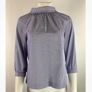 J Crew Thomas Mason Sz 2 Mock Neck Bow Back Top Blue 100% Cotton Striped